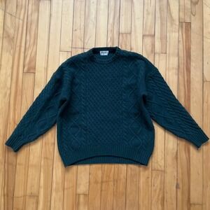 Sunday Best Cable Knit Sweater Dark Green Merino Wool Blend Size XS